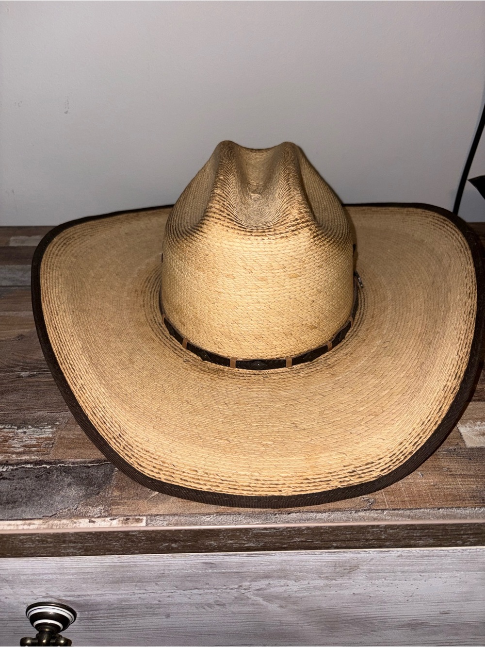 Justin Boots Natural Straw Cowboy Hat with Brown Trim